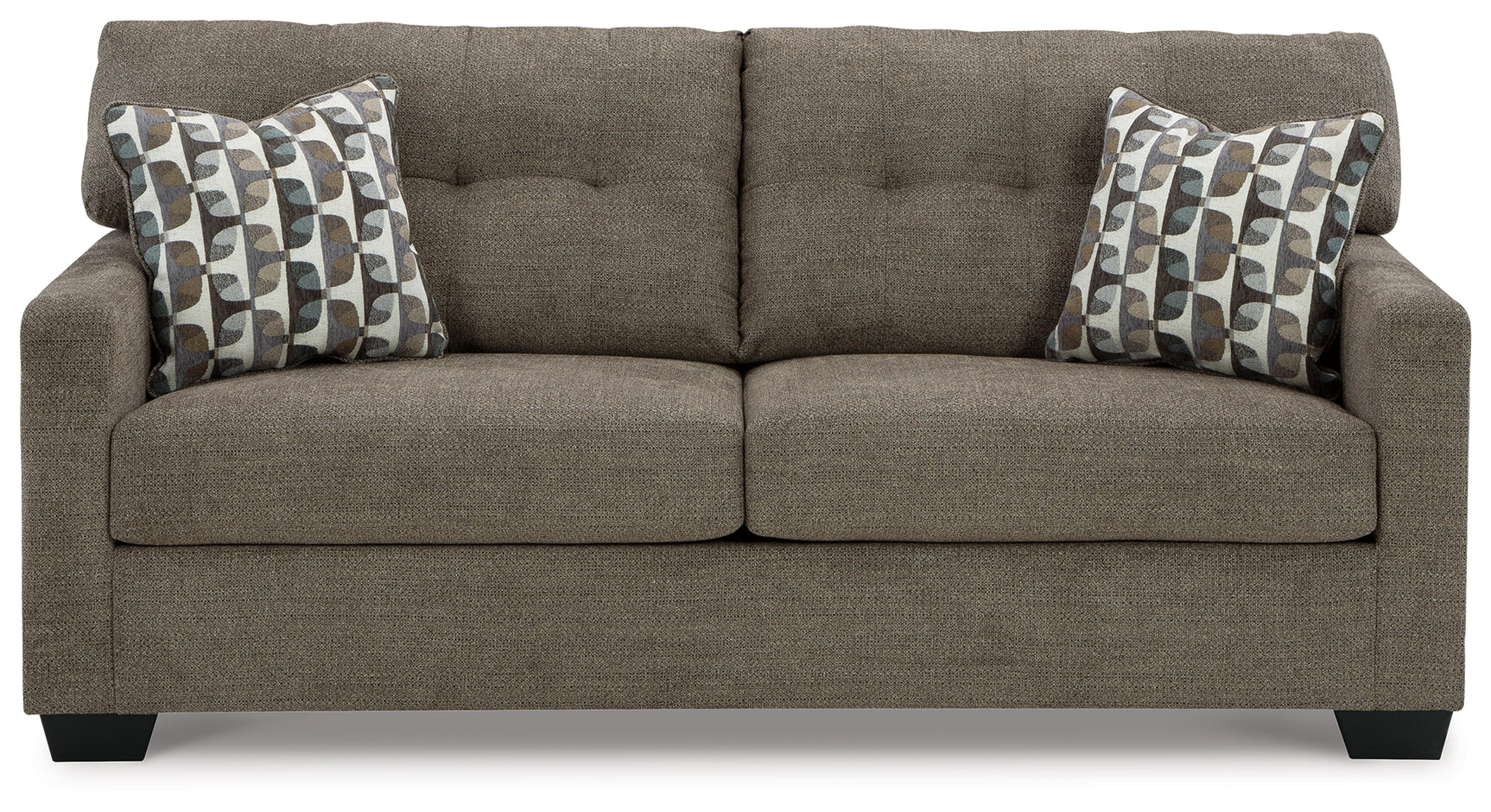 Side angle view of Mahoney Chocolate Sofa and Loveseat