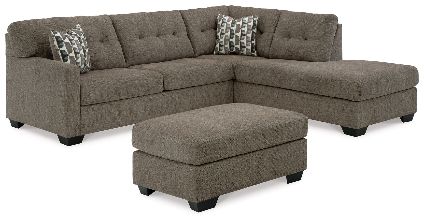 side view of Mahoney Chocolate 2-Piece Sectional with Ottoman sectional sofa