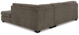 Detail view of Mahoney Chocolate 2-Piece Sleeper Sectional with Chaise sectional sofa