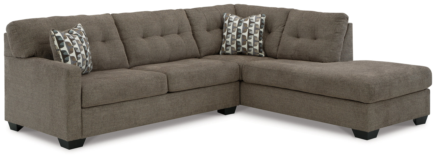 detail view of Mahoney Chocolate 2-Piece Sectional with Ottoman sectional sofa