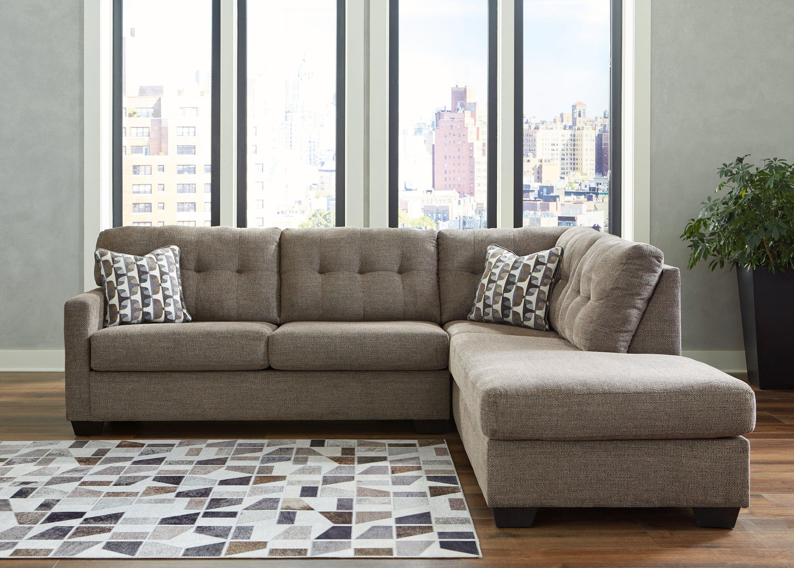 main view of Mahoney Chocolate 2-Piece Sectional With Chaise sectional sofa
