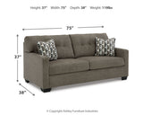 Mahoney Chocolate Sofa and Loveseat measurement side view