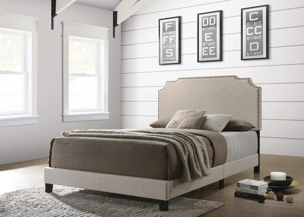 Tamarac Upholstered Nailhead Eastern King Bed Beige - Ella Furniture