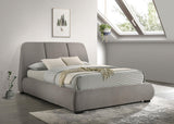 Side view of Mokena upholstered queen platform bed