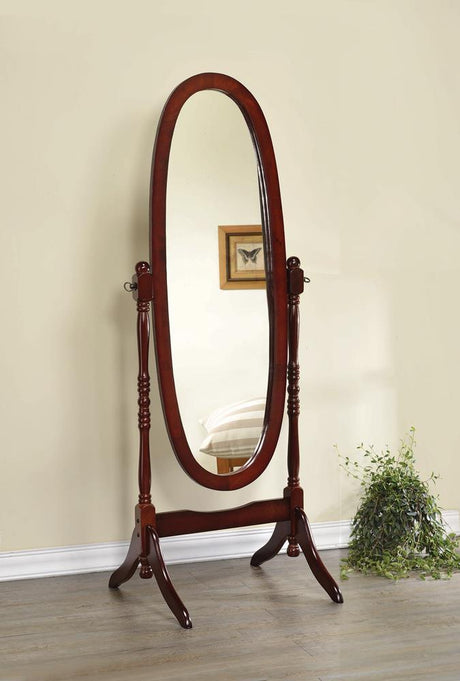 Foyet Oval Cheval Floor Mirror front view in merlot finish