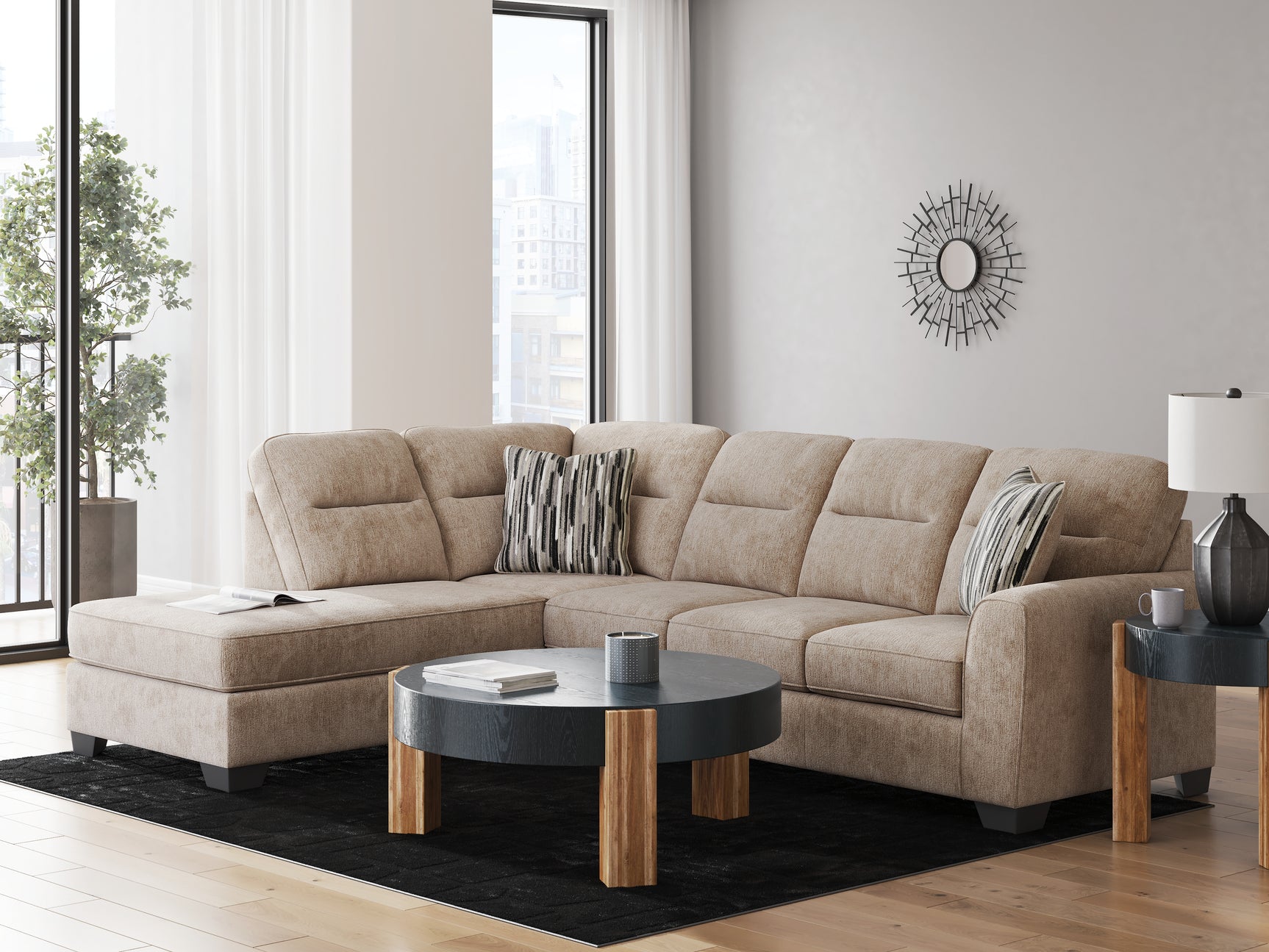 Side perspective of Olten Mocha Chenille sectional sofa