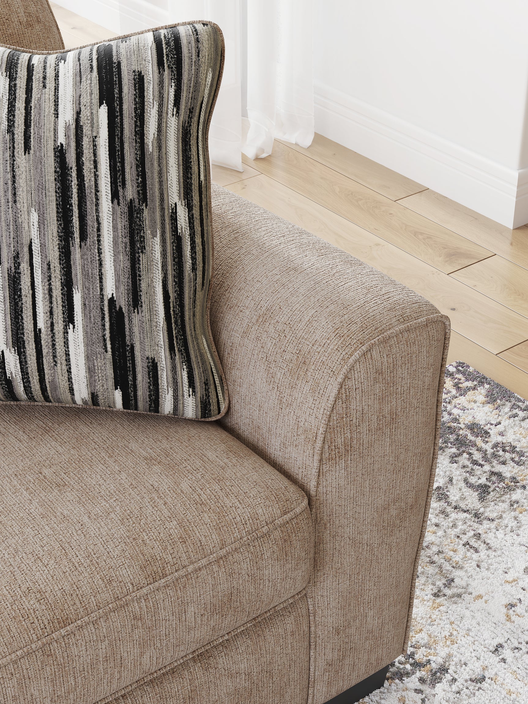 Detail of Olten Mocha Chenille Loveseat upholstery