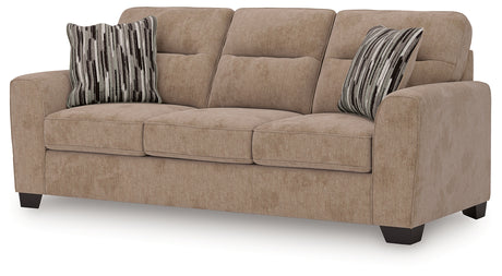 Close-up of mocha chenille fabric detail on Olten sofa
