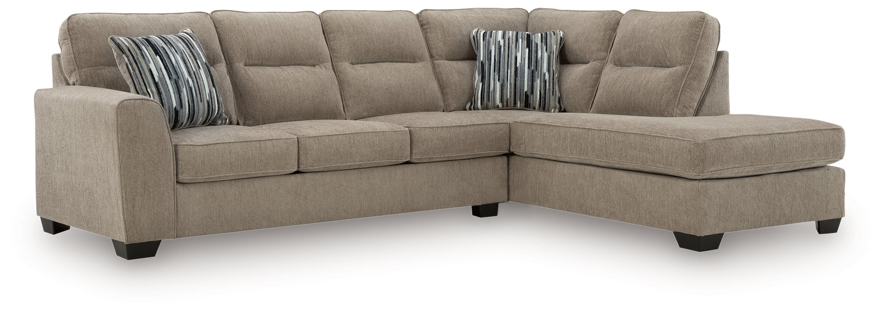 Front angle of Olten Mocha sectional sofa with chaise