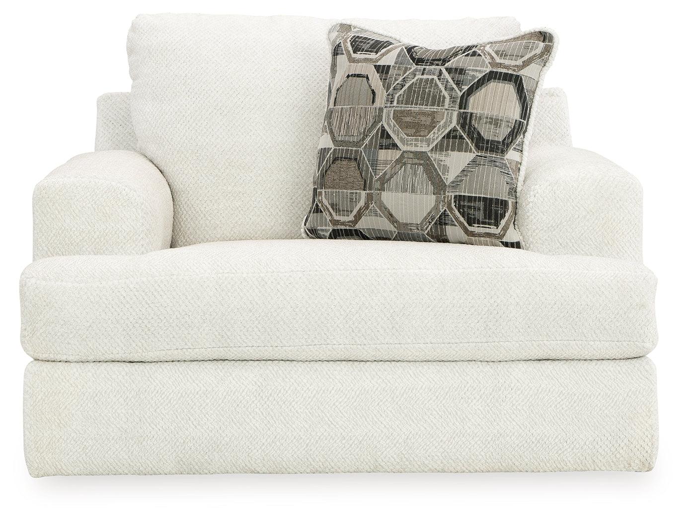 Front close-up of Karinne Linen Velvet Oversized Chair cushions