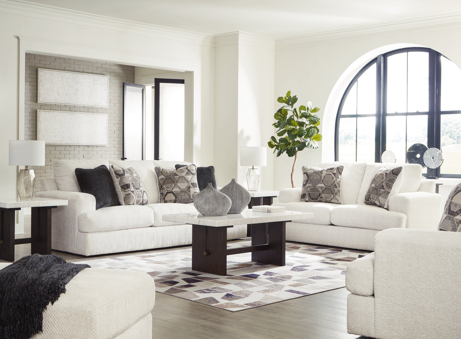main view of Karinne Linen Sofa, Loveseat, Chair and Ottoman furniture