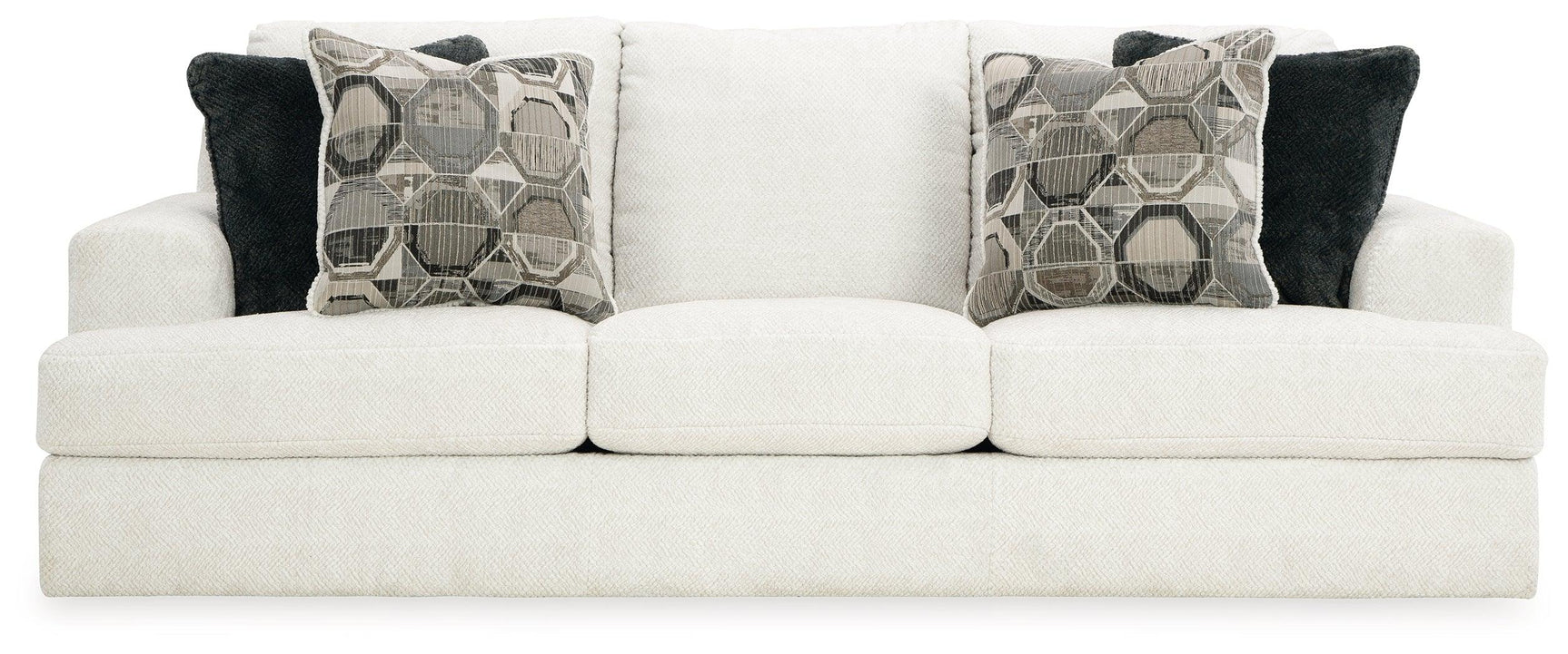 Side angle of Karinne Linen Velvet Sofa showing plush cushions