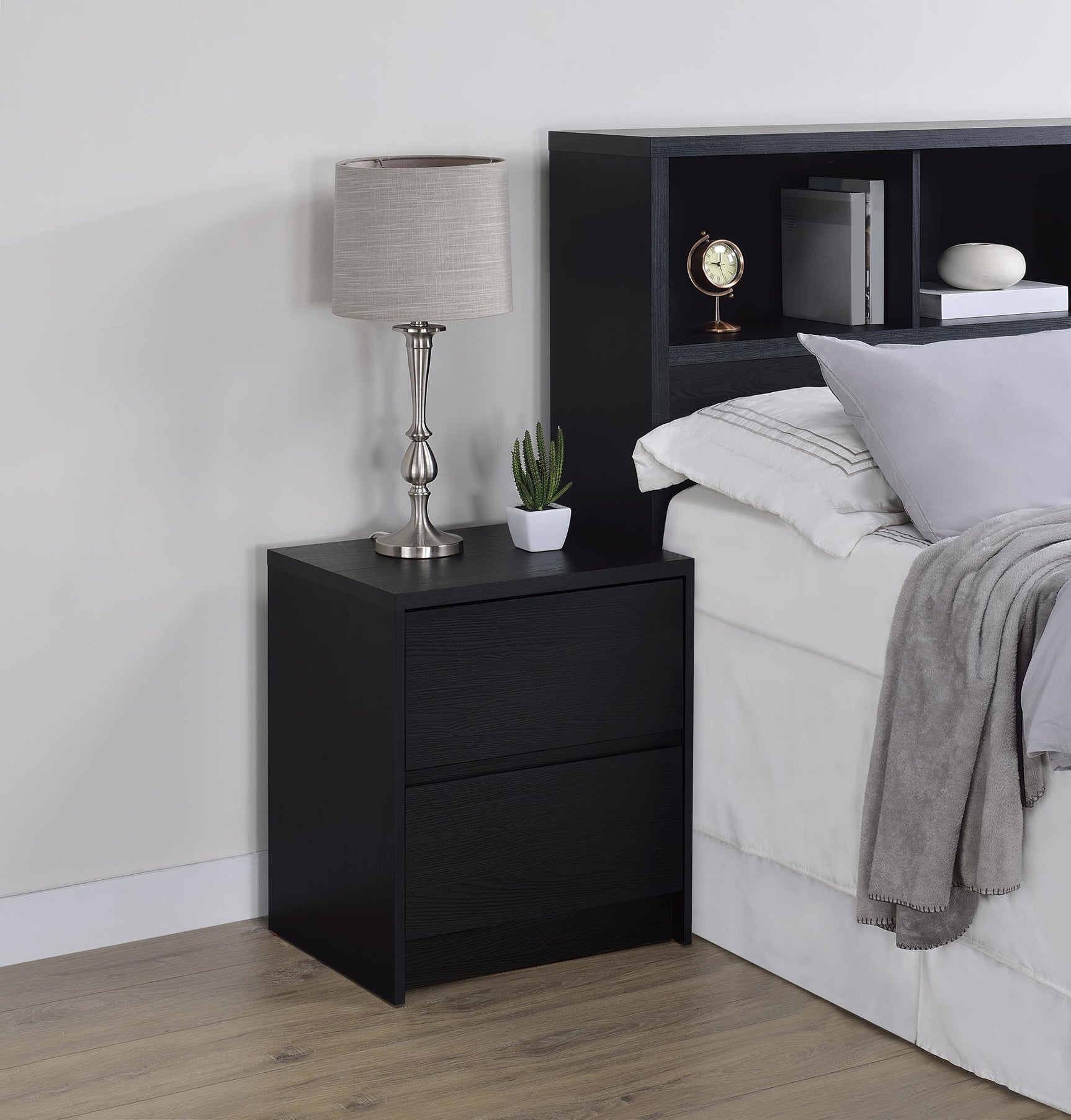 Westpark nightstand side view displaying USB charging ports and drawer detail