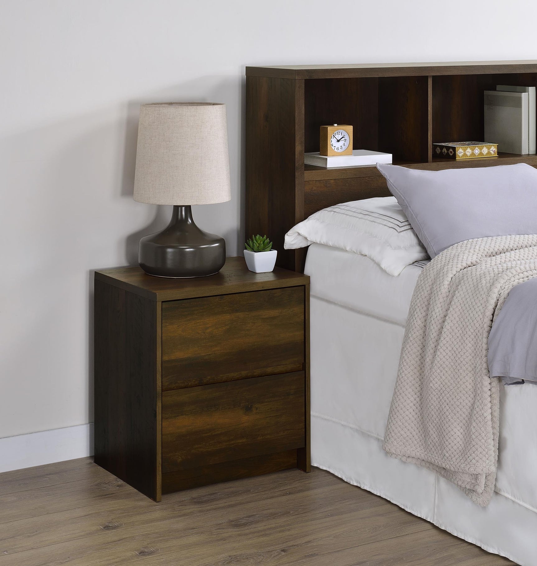 Front view of Westpark nightstand showing two drawers