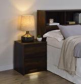 Side angle of Westpark nightstand highlighting dark pine finish