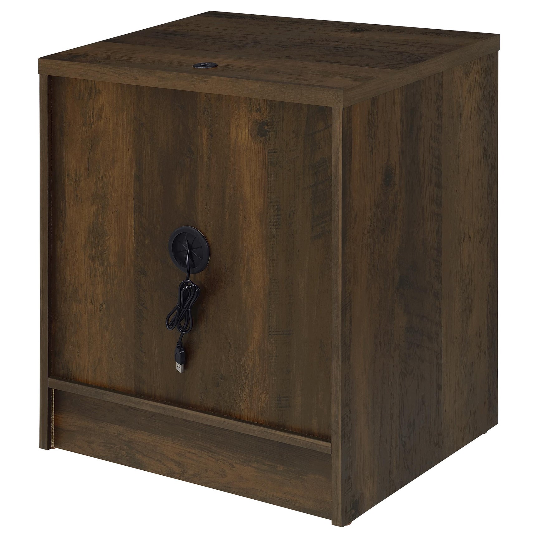 Top surface of nightstand with wood grain finish