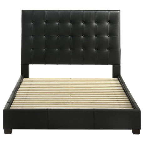 Side angle of platform bed with slats visible