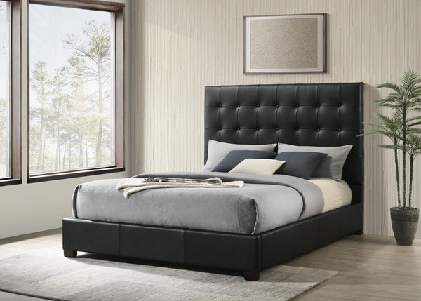 Medley black genuine leather queen platform bed side angle