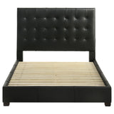 Close-up of black leather upholstery on Medley bed