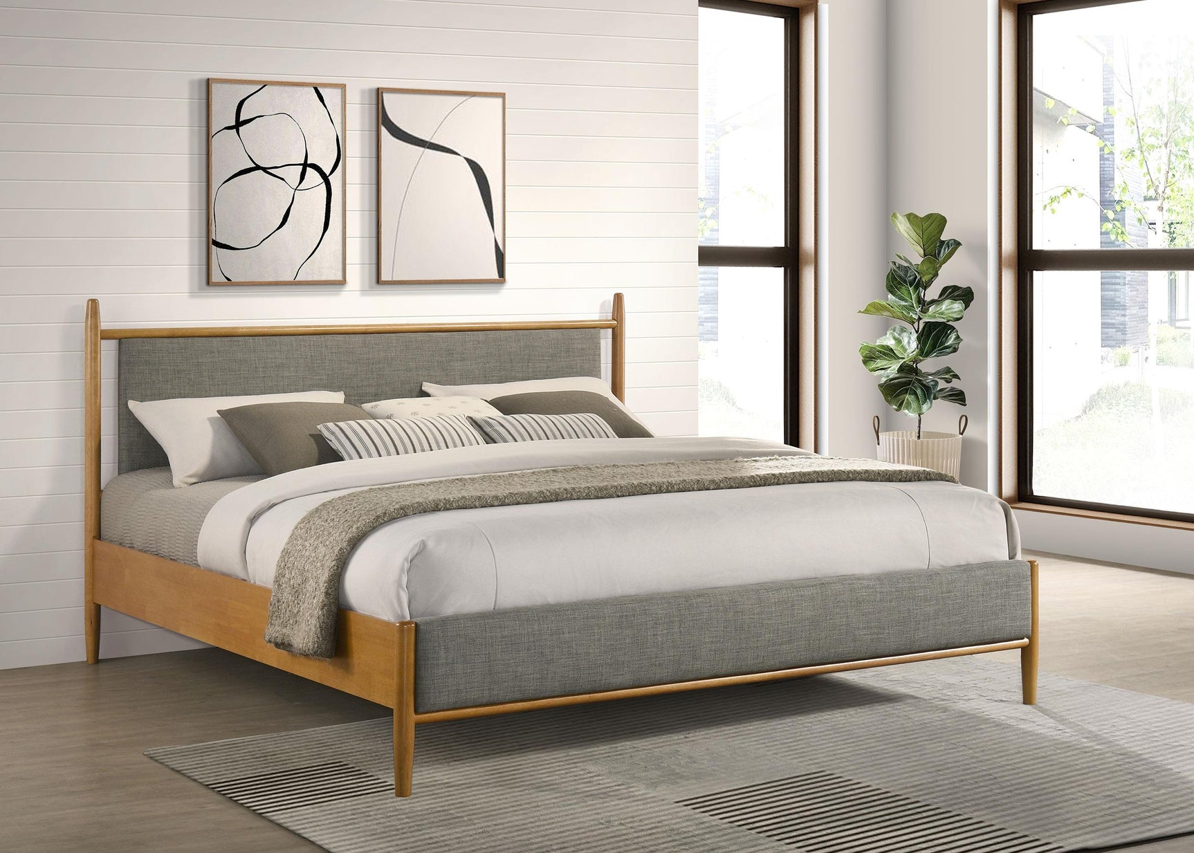 Side angle of Mason Eastern King panel platform bed in light brown