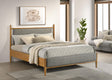 Side angle of Mason 46-inch queen panel platform bed with padded headboard