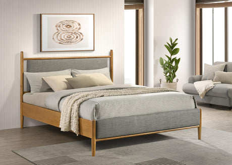 Side angle of Mason 46-inch queen panel platform bed with padded headboard