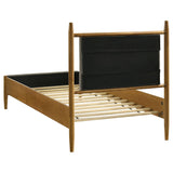 Mason bed angled view highlighting wood finish