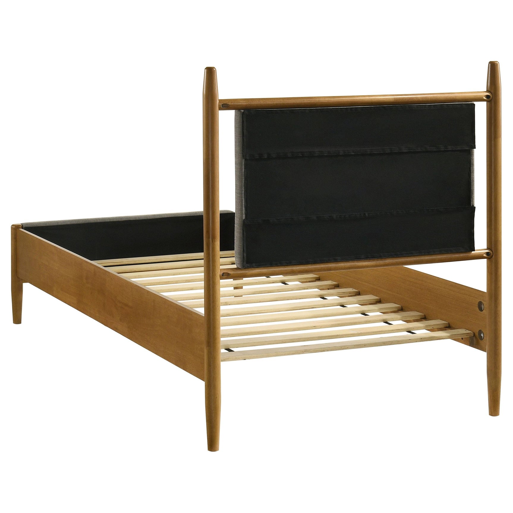 Mason bed angled view highlighting wood finish