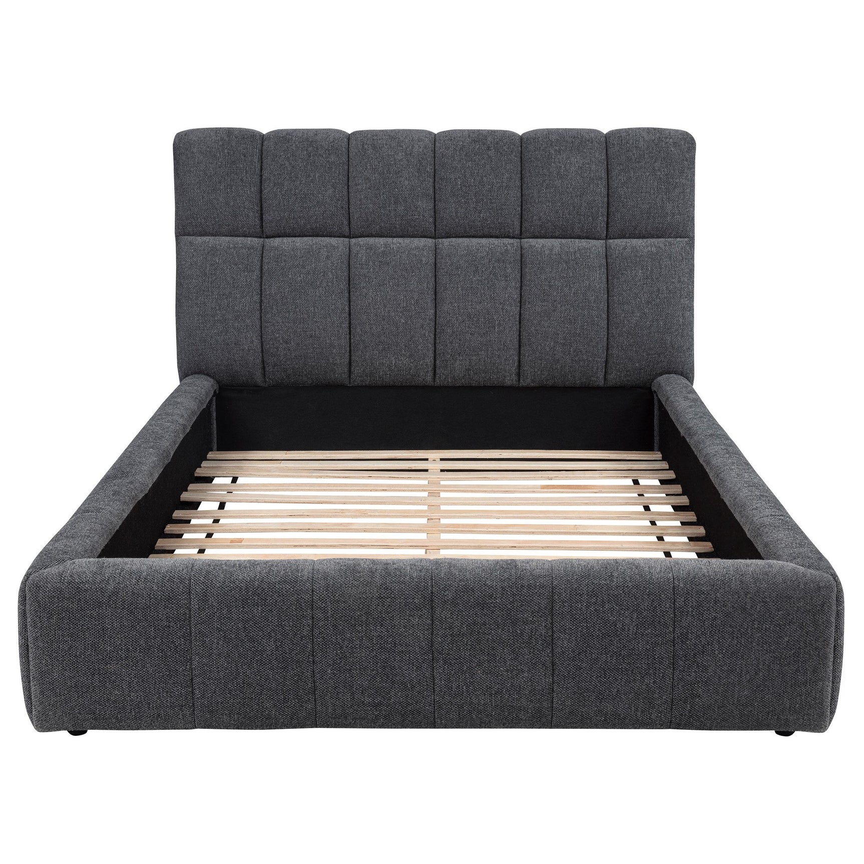 Slatted platform bed frame with center support rail