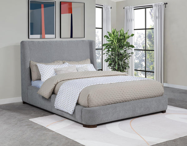 Rennes bed grey fabric wingback headboard close-up