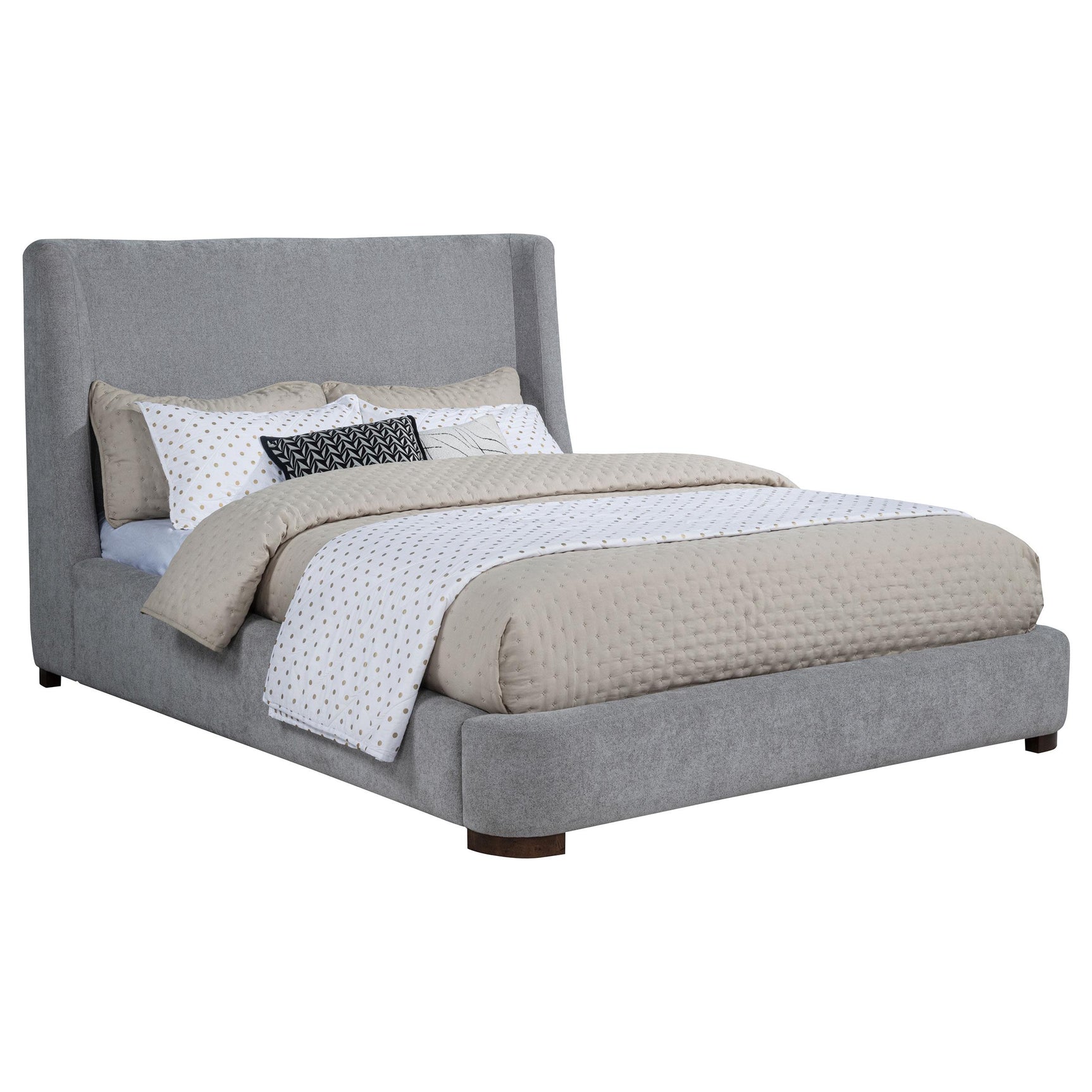 Side angle of Rennes Eastern King grey upholstered platform bed