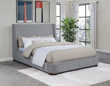 Side angle of Rennes Upholstered Grey Queen Wingback Platform Bed