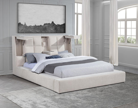 Dreux bed headboard with square tufting close-up
