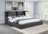 Side angle of Dreux Upholstered King Platform Bed in grey