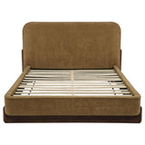 Side angle of Baldacci Upholstered Queen Platform Bed revealing wood legs and slat support