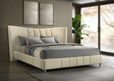 Evelyn king bed ivory velvet headboard close-up