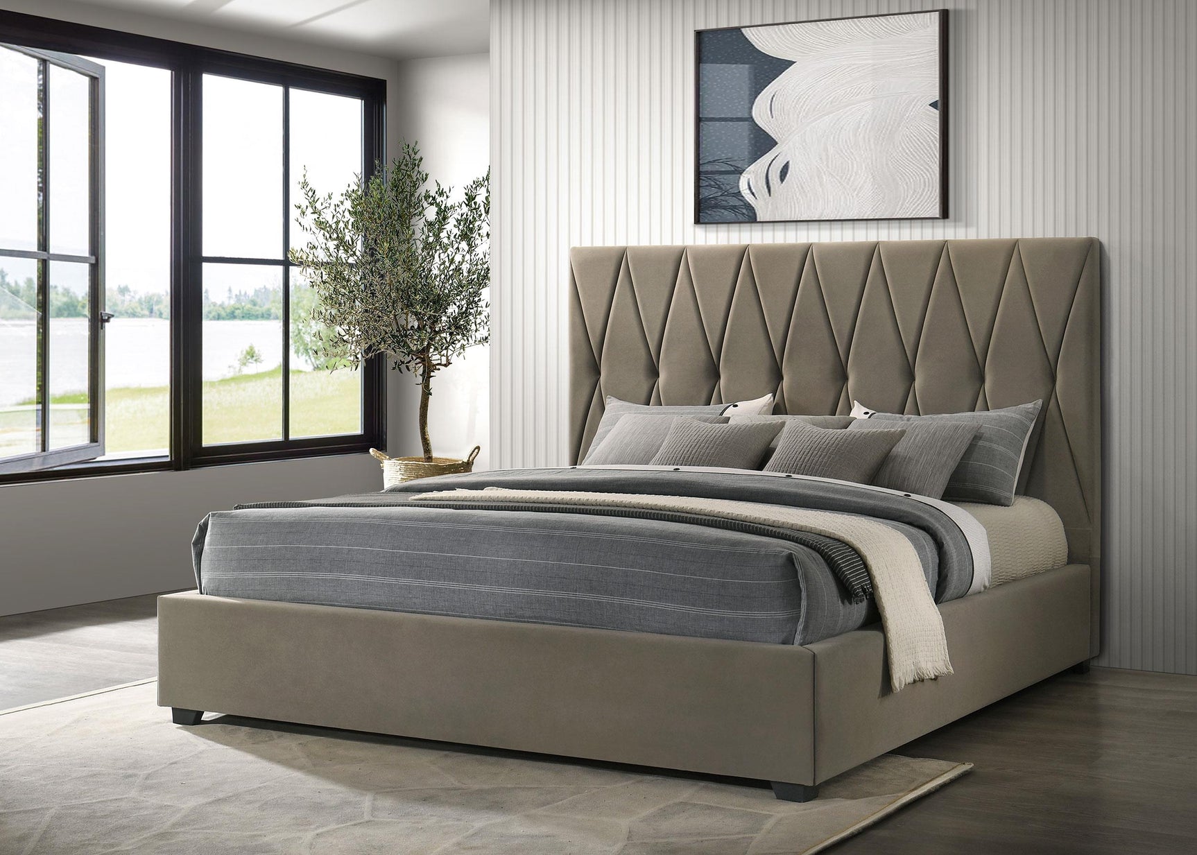 Delsea bed close-up of diamond tufted headboard