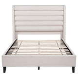 Leslie bed wingback tufted headboard side angle