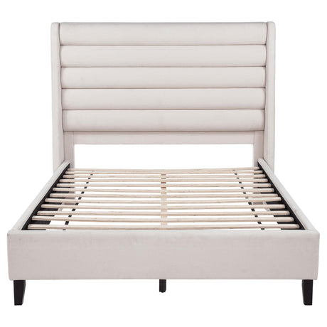 Leslie platform bed close-up of tufted wingback headboard