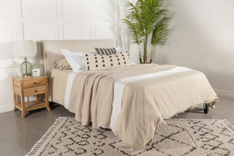 Side angle of Izzy Sand Upholstered Headboard