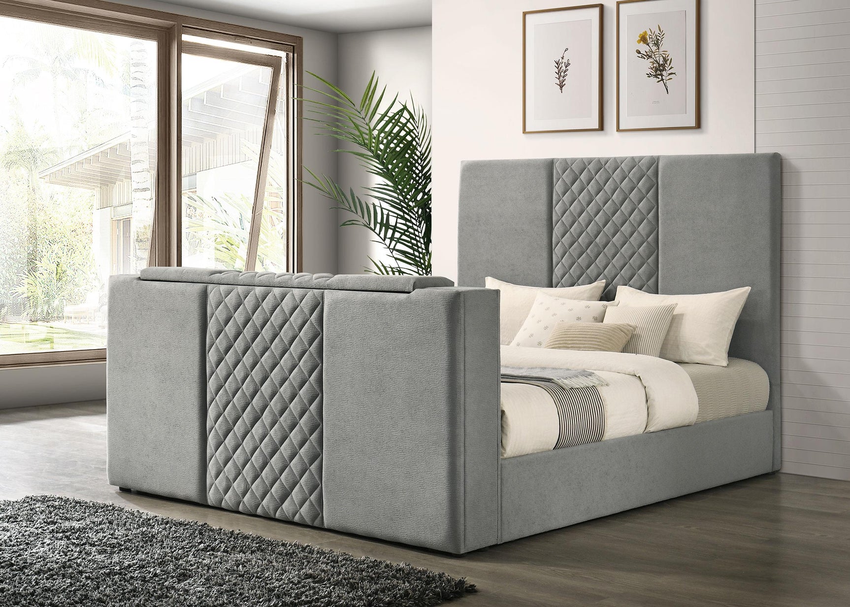 Tara Eastern King Panel Bed motorized TV lift mechanism