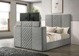 Side view of Tara queen bed showing footboard and TV lift mechanism