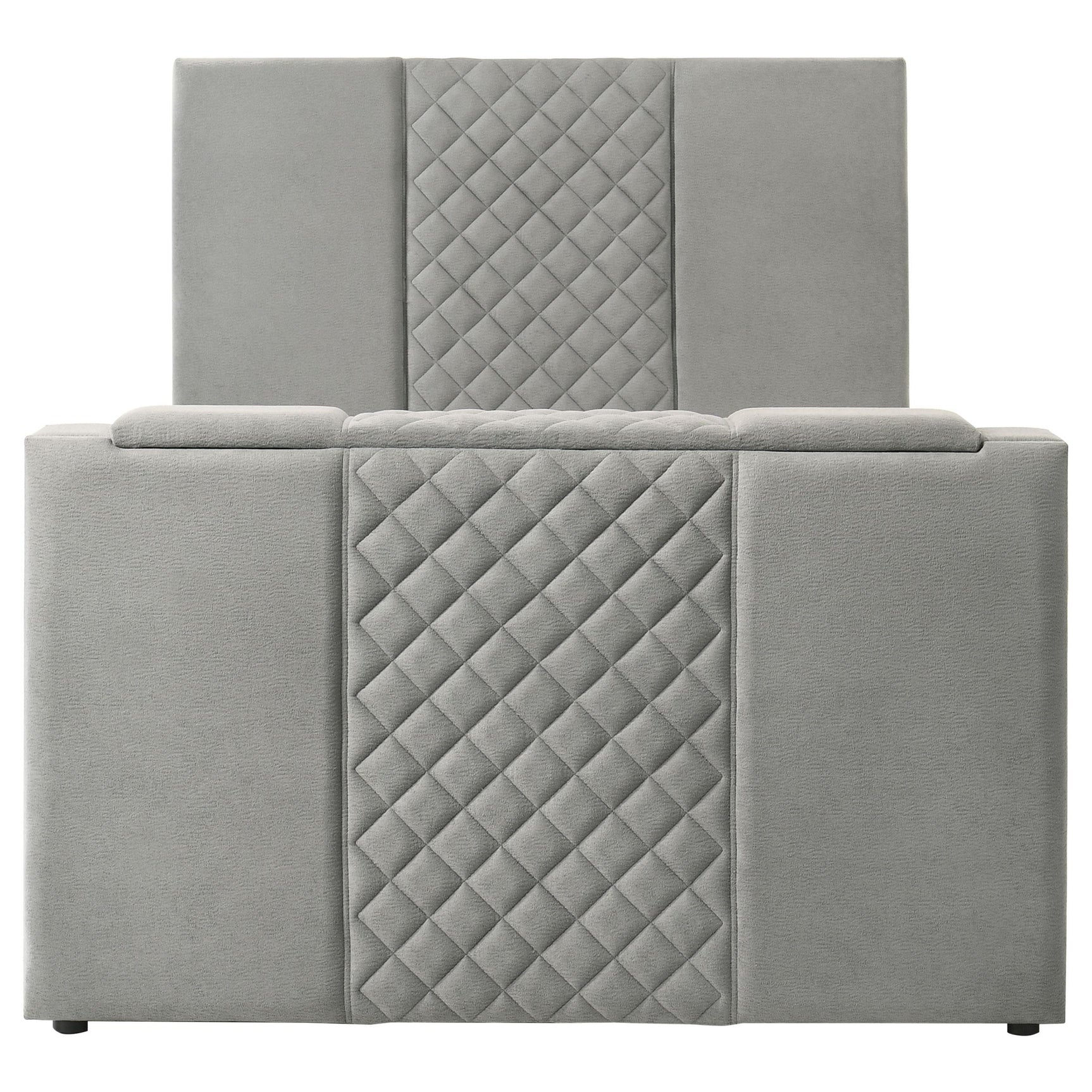 Tara bed corner detail with foam-padded wood frame