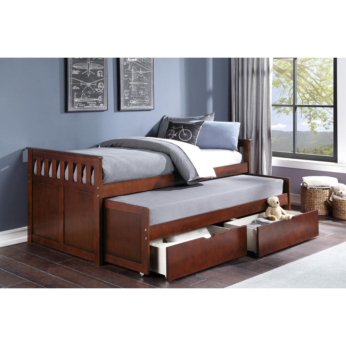 Rowe Dark Cherry Transitional Pine Veneer, Wood, Engineered Wood Twin/twin Bed With Storage Boxes - Ella Furniture