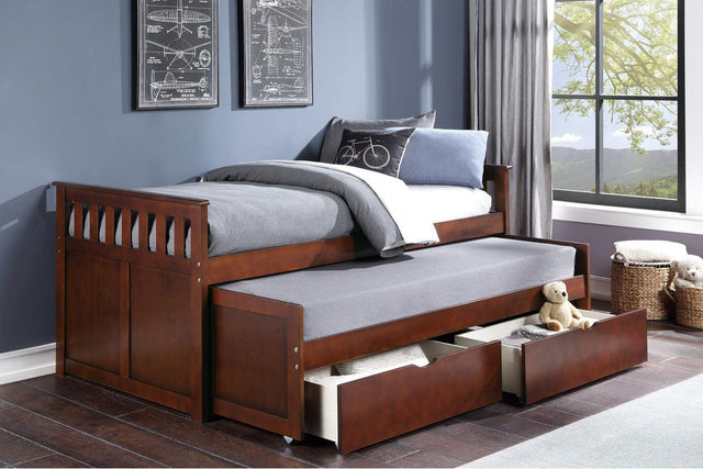 Rowe Dark Cherry Twin Over Twin Bed with Storage Boxes