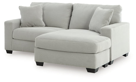 Angled view of Greenbriar Smoke Velvet Sofa Chaise