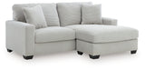 Side view of Greenbriar Smoke Velvet Sofa Chaise showing chaise extension
