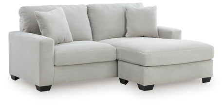 Side view of Greenbriar Smoke Velvet Sofa Chaise showing chaise extension