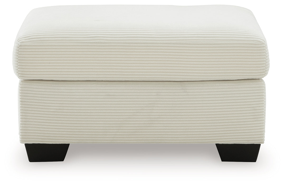 Greenbriar Ivory velvet ottoman head on view