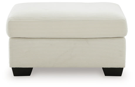Greenbriar Ivory velvet ottoman head on view